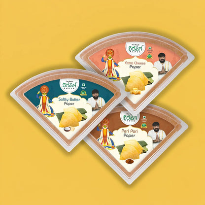 Bestseller Pack   3 Flavours Ready to Eat Paper Dosa Salty Butter Extra Cheese Peri Peri