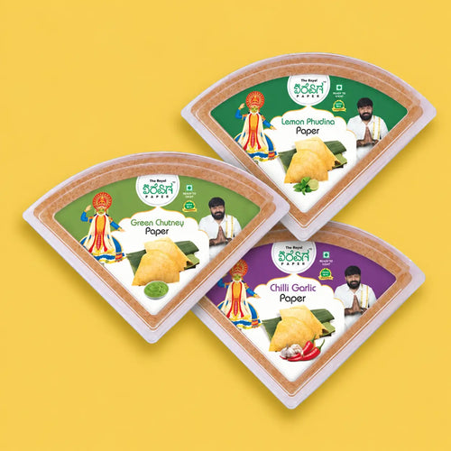 Green Fresh Pack – 3 Flavours Ready-to-Eat Paper Dosa | Green Chutney, Lemon Pudina & Chilli Garlic