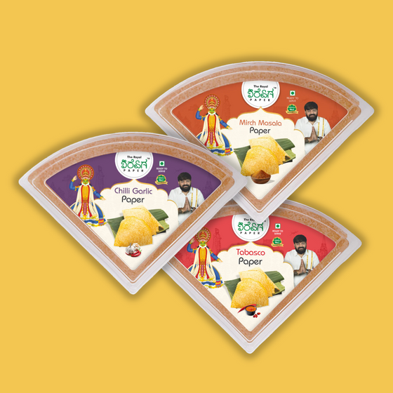 Fiery Flavour Trio – 3 Flavours Ready-to-Eat Paper Dosa | Mirch Masala, Chilli Garlic & Tabasco