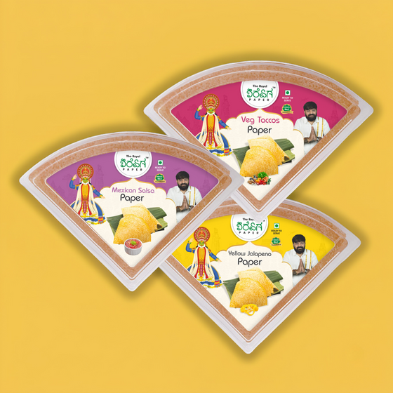 Mexican Fiesta Trio – 3 Flavours Ready-to-Eat Paper Dosa | Veg Tacos, Mexican Salsa & Yellow Jalapeno