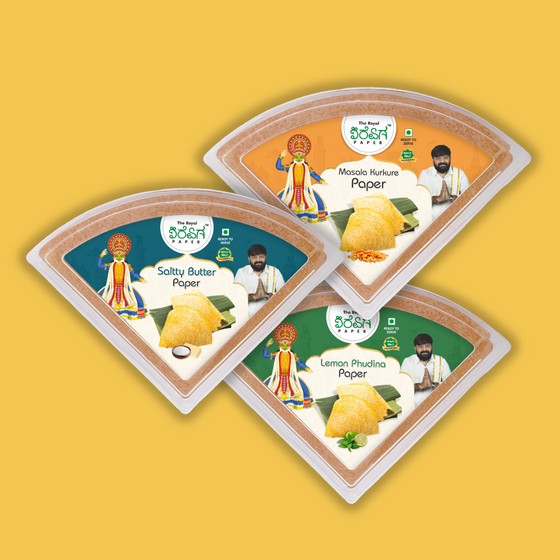 Royal Savoury Trio – 3 Flavours Ready-to-Eat Paper Dosa | Salty Butter, Masala Kurkure & Lemon Pudina