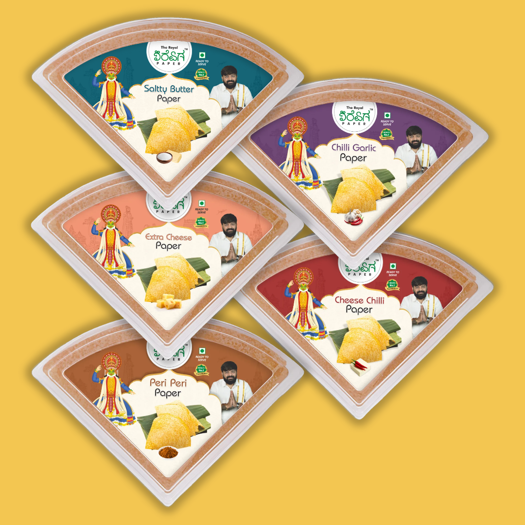 Ultimate Savoury Pack – 5 Flavours Ready-to-Eat Paper Dosa | Salty Butter, Chilli Garlic, Extra Cheese, Cheese Chilli & Peri Peri