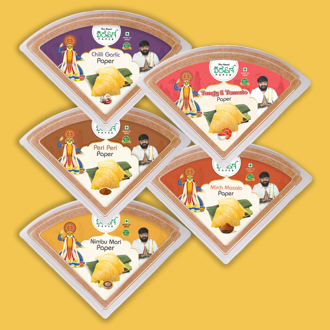 Zesty Fire Five – 5 Flavours Ready-to-Eat Paper Dosa | Chilli Garlic, Tangy Tomato, Peri Peri, Mirch Masala & Nimbu Mari