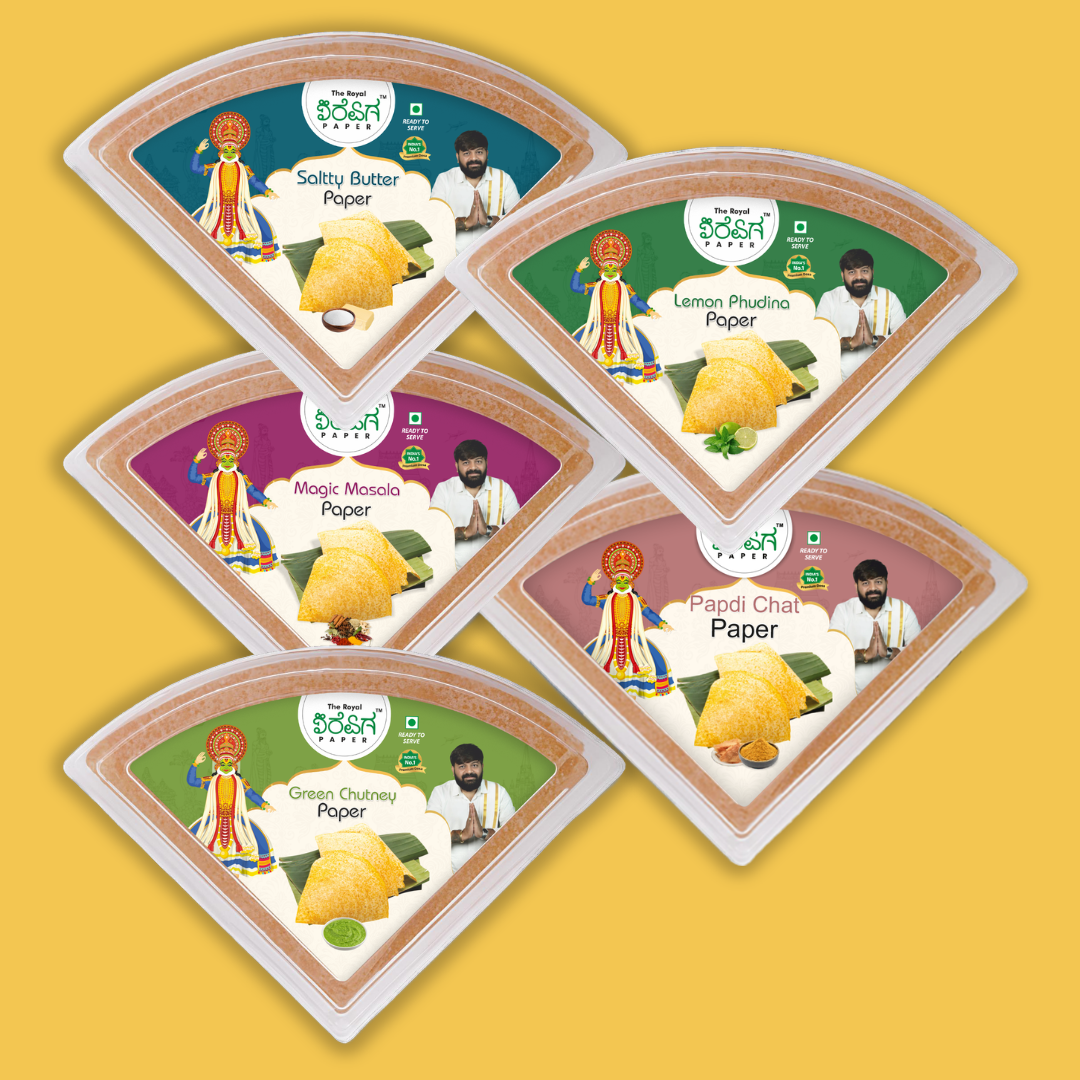 Fresh Chaat Mix – 5 Flavours Ready-to-Eat Paper Dosa | Salty Butter, Lemon Pudina, Magic Masala, Papdi Chaat & Green Chutney