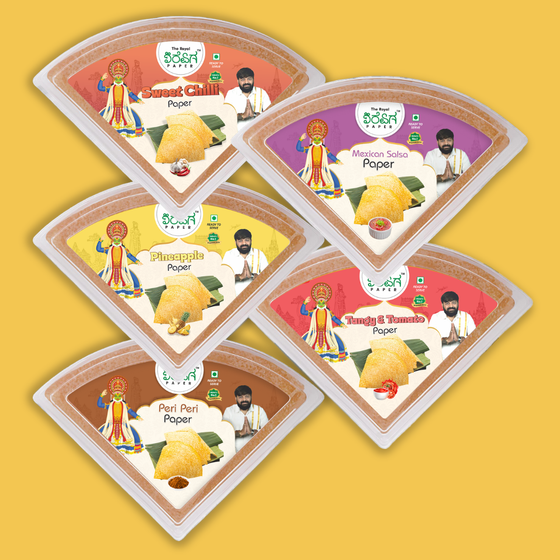 Sweet Heat Fiesta – 5 Flavours Ready-to-Eat Paper Dosa | Sweet Chilli, Mexican Salsa, Pineapple, Peri Peri & Tangy Tomato
