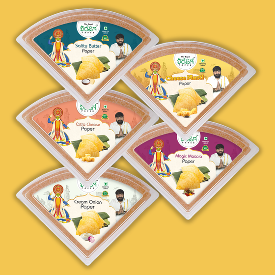 Masala & Cheese Party – 5 Flavours Ready-to-Eat Paper Dosa | Salty Butter, Cheese Masti, Extra Cheese, Magic Masala & Cream Onion