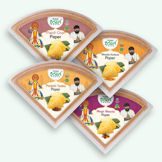 Indian Tadka Box – 4 Flavours Ready-to-Eat Paper Dosa | Punjabi Tadka, Papdi Chaat, Masala Kurkure & Magic Masala