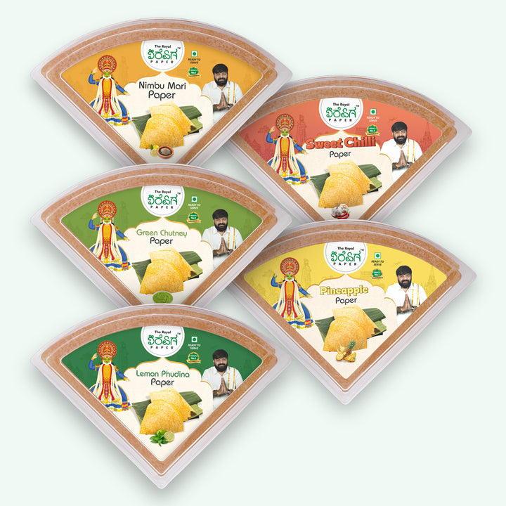 Refresh & Enjoy – 5 Flavours Ready-to-Eat Paper Dosa | Lemon Pudina, Green Chutney, Nimbu Mari, Sweet Chili & Pineapple