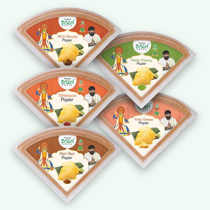 Fire Combo – 5 Flavours Paper Dosa | Peri Peri, Schezwan, Mirch Masala, Green Chutney & Extra Cheese  Ready-to-Eat Paper Dosa
