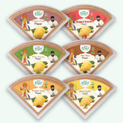 Incredible India Box – 6 Flavours Ready-to-Eat Paper Dosa | Punjabi Tadka, Green Chutney, Papdi Chaat, Tangy Tomato, Peri Peri & Pineapple